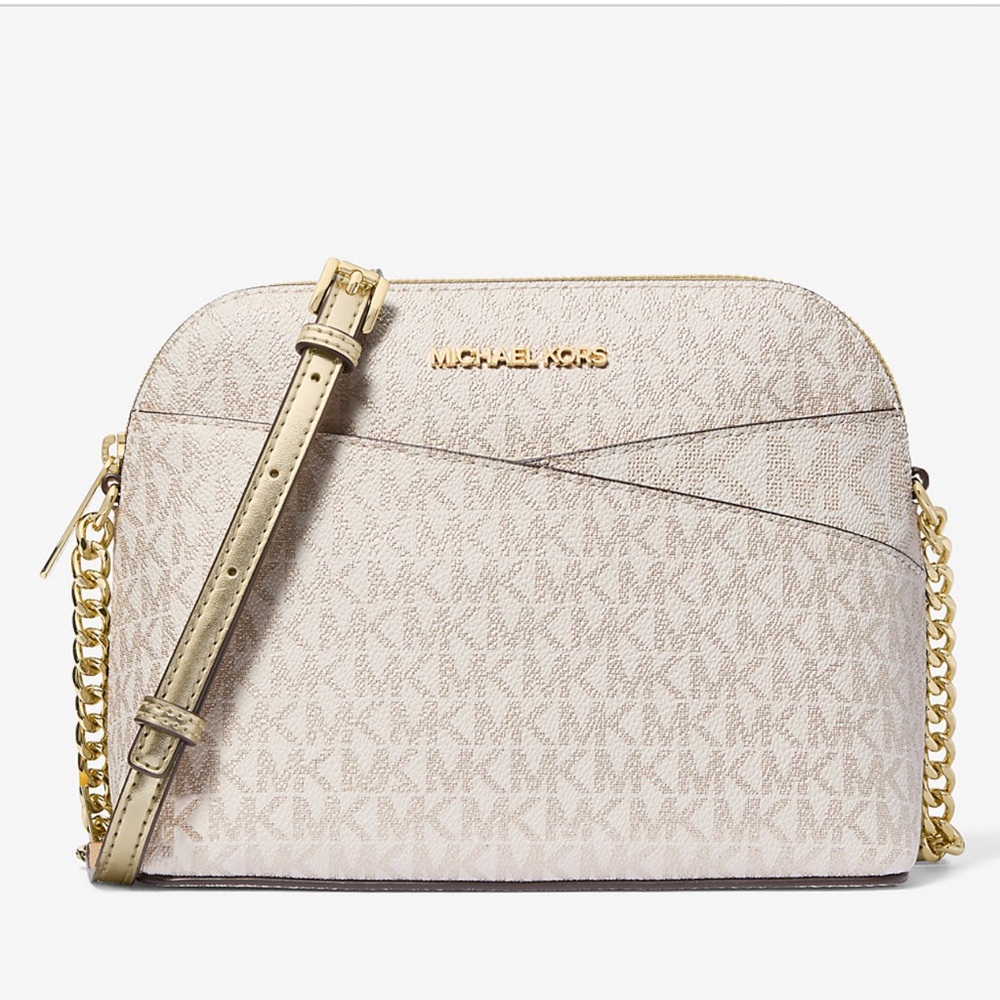 Michael Kors Jet Set Travel Medium Metallic Signature Logo Dome Crossbody NWT - Picture 3 of 16